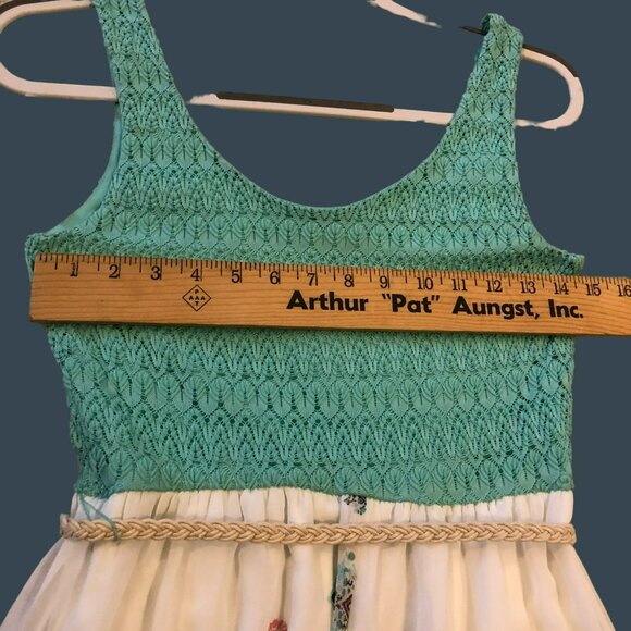 Lily Rose Tank Maxi Dress Sz S Crochet Top Boho Print Mint Green 70s Vibe Lined - Picture 7 of 10